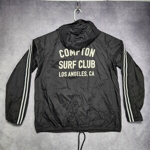 Matix LA‎ CA Black Rain Jacket Mens XL Compton Surf Club Athletic Stripes Hooded